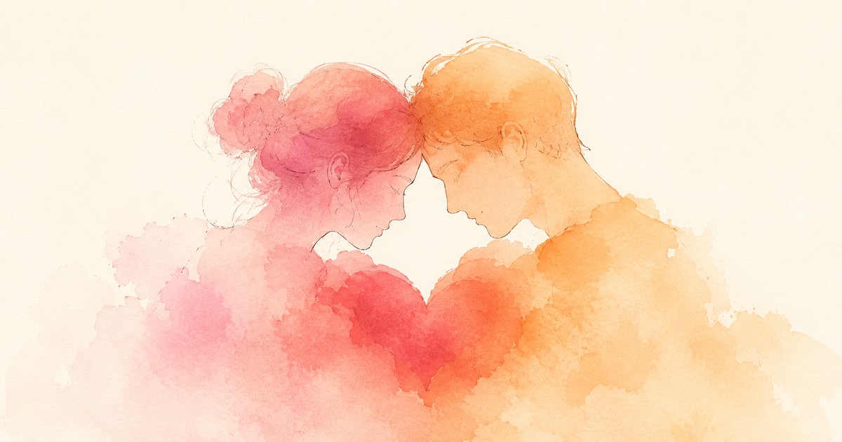 a soft illustration of two overlapping circles — one rose, one amber — blending into a warm heart where they meet, captioned you + me = us, on a cream background — cover for the Unravel article "You + Me = Us: The Science of We-ness"